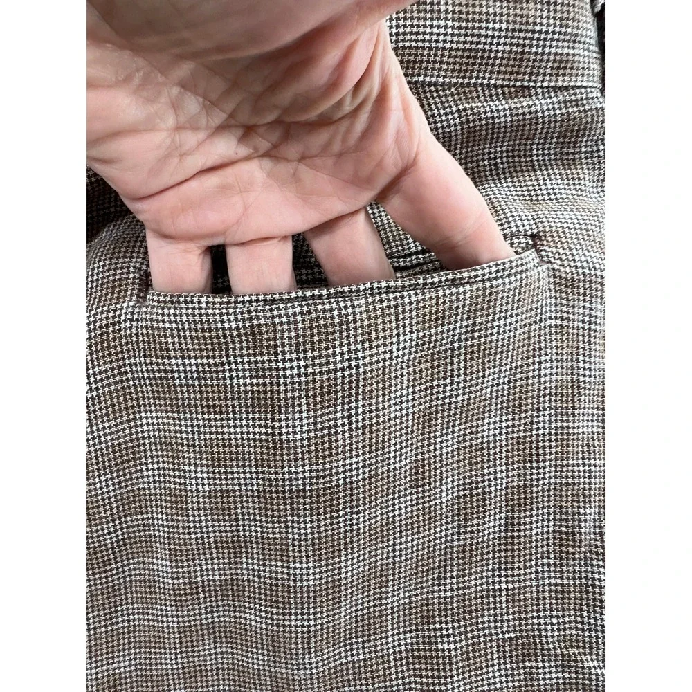VTG Smokey Joes Pants Mens 34x28 Brown Houndstooth Pleated Cuffed Wide Leg
